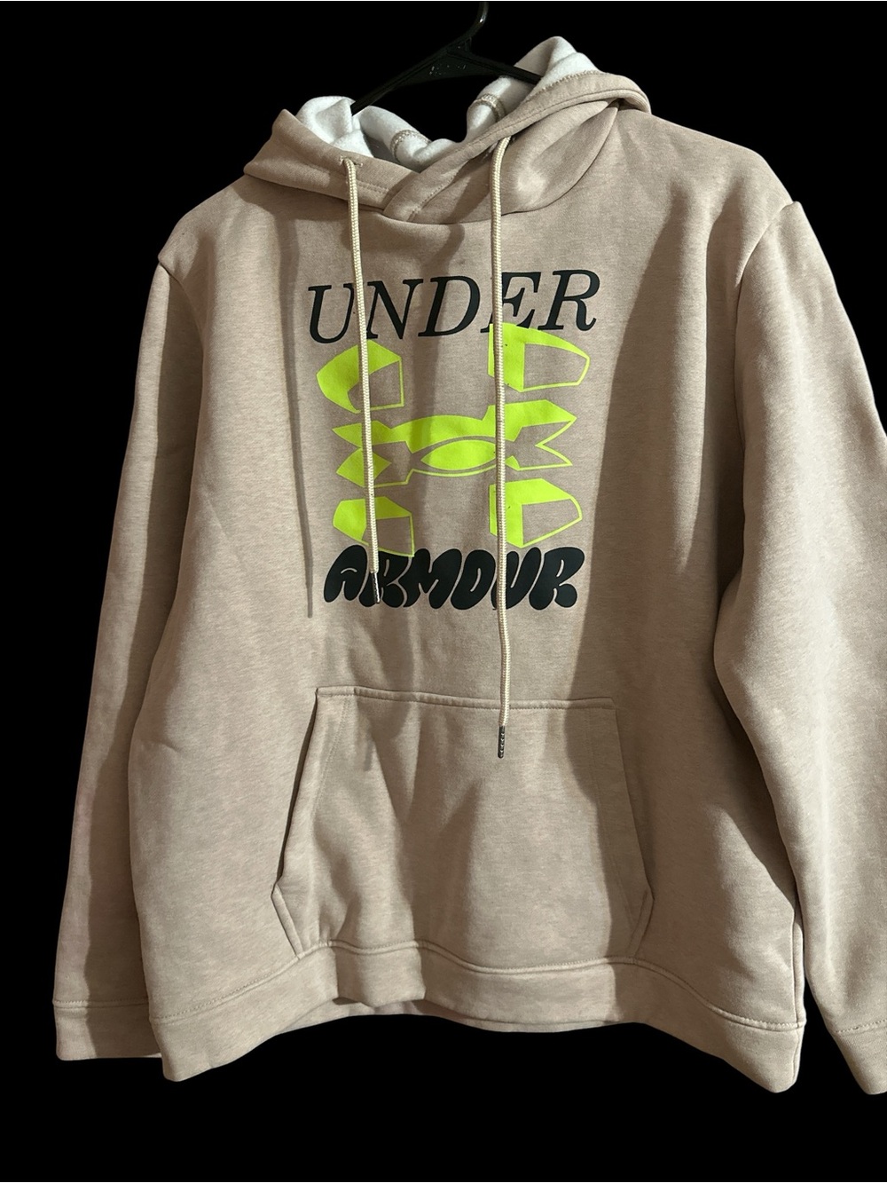 Under Armour Beige Pullover Hoodie with Neon Yellow Logo